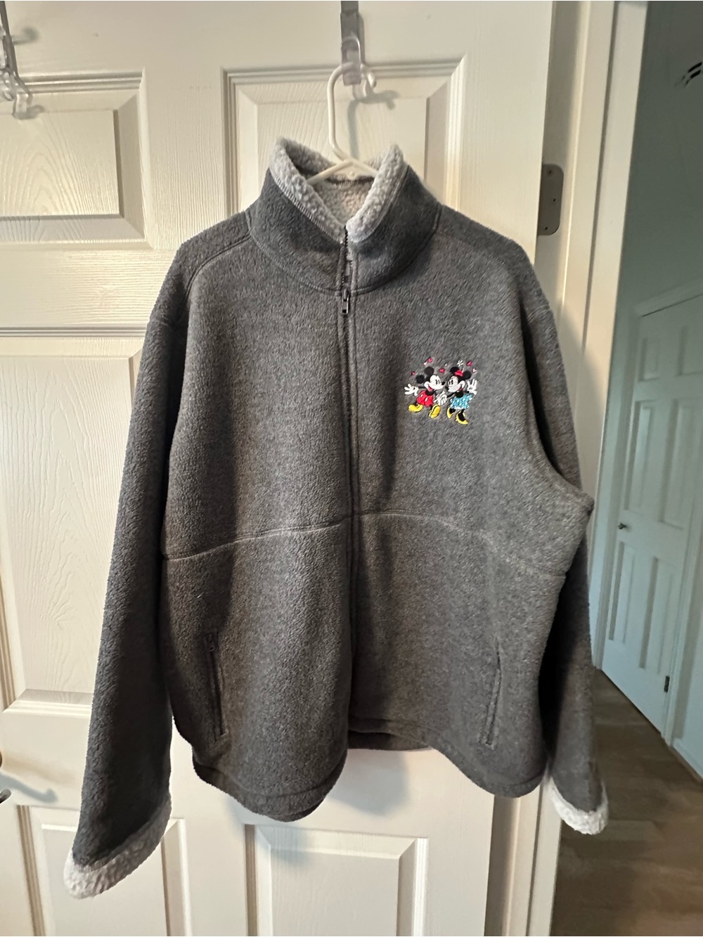 Gray Sherpa-Lined Puffer Jacket with Embroidered Disney Characters